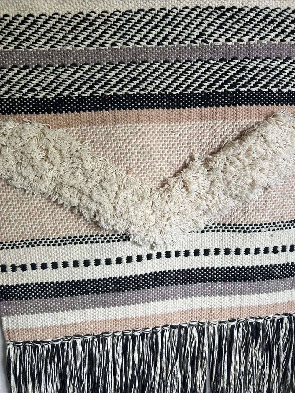 Handwoven Cream, Black and Blush Boho Wall Tapestry -